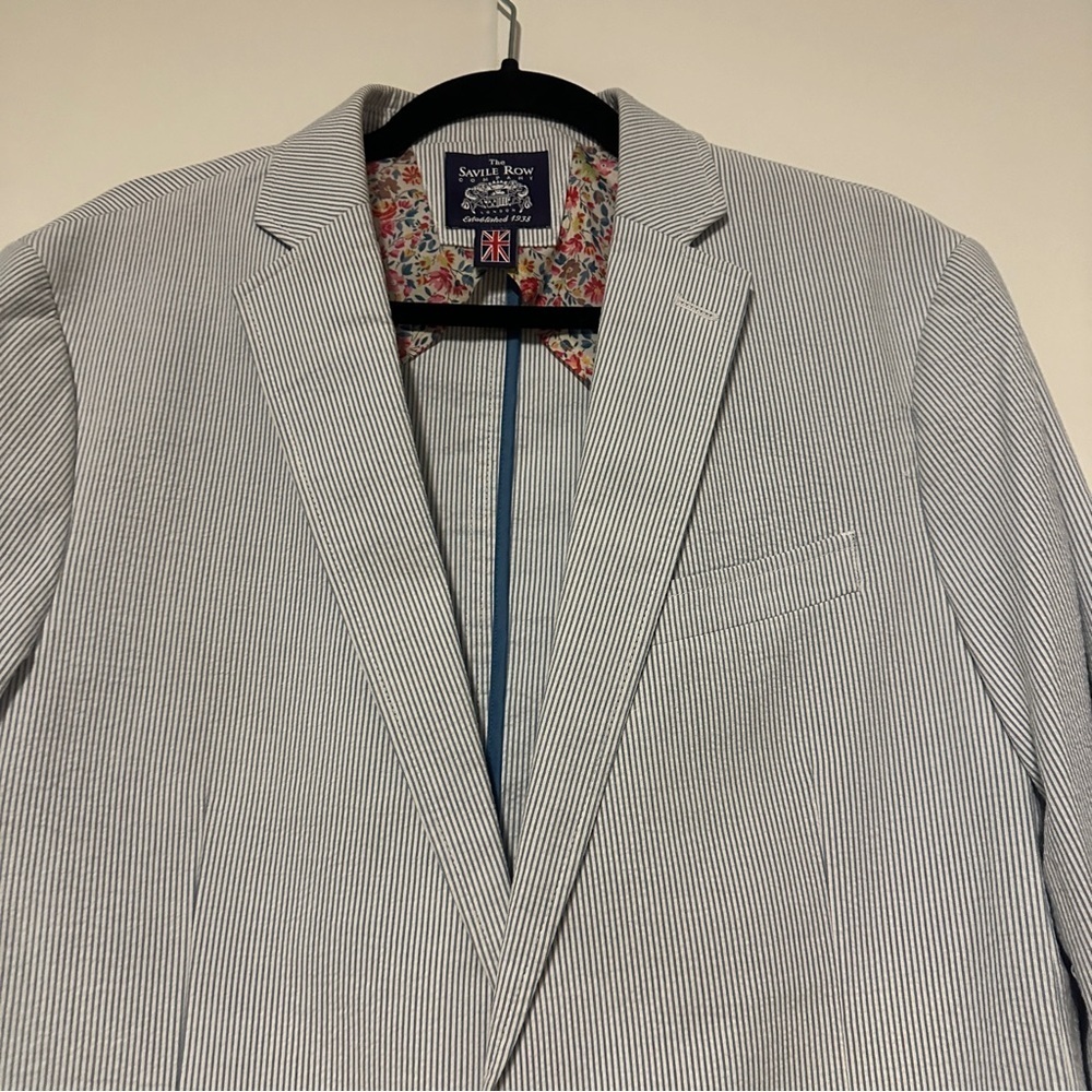 SAVILE ROW CO maddox stripped Blue cotton Blazer Men’s size 42L - Picture 3 of 7